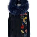 ma*rs Mr. & . Italy Patchwork Navy Raccoon Collar Parka Photo 0