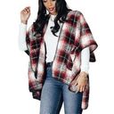 Boutique  Red Black White Tan Plaid Poncho Sweaters One Size Photo 0