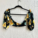 ONIA  x WeWoreWhat Ravello Floral Puffy Off-The-Shoulder Crop Top Black Yellow XS Photo 7