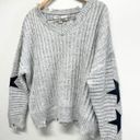 Vintage Havana  Sweater Womens Distressed Star Patch Gray Ribbed Knit NEW Photo 2