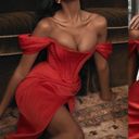 House Of CB  Loretta Red Corset Bustier Satin Draped Off Shoulder Dress NWOT XL Photo 3