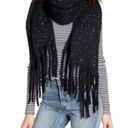 BP  Nordstrom Speckled Fringe Trim Muffler Black Chunky Oversized Winter Scarf Photo 15