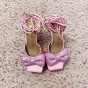 EGO Dolls Kill  Barbie Pink Taste Diamante Bow Square Platform Lace Up Sandals Photo 1
