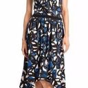 Trina Turk  S Blue Black White Abstract Flower Surplice Jersey Knit Keegan Dress Photo 0