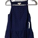 Maison Jules NWT  Eyelet Camisole Peplum Top - Sz‎ XS - Blue Crochet Elegance Photo 0