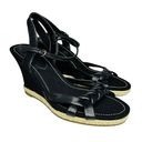 Ann Taylor Black Canvas & Leather Wedge Sandals Women’s Size 8M Photo 0