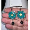 Daisy Vintage Enameled and Rhinestone Bead  Dangle Earrings Photo 5