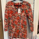 Free People Movement People Kapowski Red Floral Corduroy Long Puffy Sleeve Dress Photo 0