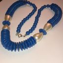 Vintage Blue  & Faux Pearl Disc Beaded Chunky Retro Boho Necklace Photo 4