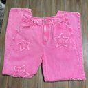 SheIn Pink Embroidered Star Mom Jeans Photo 1