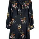 The Loft  Black Multicolored Floral Long Sleeve Bow Tie Neck Chiffon Dress 0 Petite Photo 0