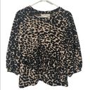 Loft Women's Black Animal Print Pleated Puff Sleeve Top Photo 0