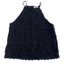 Chloe and katie  Tank Top Womens Medium Solid Black Lace Halter Eyelet Poly Rayon Photo 0