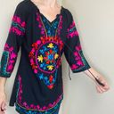 Shoreline Mexican Floral Embroidery Black & Colorful Blouse Photo 5