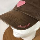 Life is Good  Women’s Pink Heart Appliqué Brown Cotton Baseball Cap One Size Photo 2