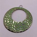 Round Green and Silver Toned Painted Pendant Photo 0