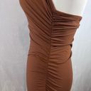 Chocolate brown plunging cross Vneck ruched bodycon halter dress size small NWOT Photo 5