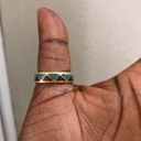 Native American Navajo Turquoise and Coral Ring Thin Band Sterling with turquoise, red, and gold accents tribal ethnic Photo 1