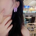 Purple Bow Pearl Stud Earrings for Women Photo 2