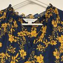 Market & Spruce  Stitch Fix Blue Mustard Floral Sleeveless Blouse Ruffle Size Med Photo 2