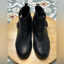 Vionic  Logan Leather Ankle Boot Black Sz 8.5 Block Heel Buckle Accents Photo 1