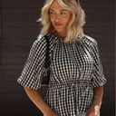 VICI  Sylvie Gingham Puff Sleeve Top - Black/Beige Photo 0