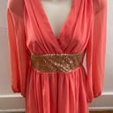 Red Clover NWT  Dark Peach & Gold Sequin Deep V-neck Front and Back Party Mini Dress, size S Photo 0