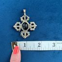 Onyx Medieval Black  Cabochon Stone SIlver Pewter Gothic Cross Pendant Photo 3