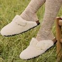 Birkenstock  Boston Big Gold Buckle Teddy Sherpa Clogs Cream 8 Photo 0