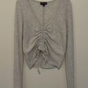 Poof! Light gray long sleeve waffle knit adjustable crop top Photo 1