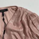 BCBGMAXAZRIA NWT  Rose Pink Shimmer Metallic Surplice Long Sleeve Bodysuit Size L Photo 5