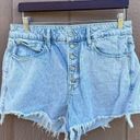 Good American  Women’s Shorts Blue Jean Denim Button Fly Cut Hem Size 10 Photo 0