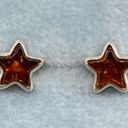 Dainty Sterling Silver & Baltic Amber Star Shaped Stud Earrings Brown Photo 2