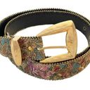 Vintage Made in the USA Size Medium Floral Gold Brass Buckle Fabric Belt Photo 0