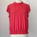 Tommy Hilfiger Solid Pink High Neck Short Sleeve Blouse Photo 0