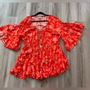 Hello Molly  M Red Floral Flare Sleeve Romper Jumpsuit Photo 2