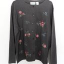 Vintage Shenanigans Charcoal Grey Floral Embroidered Button Cardigan Granny Gray Size XL Photo 3