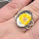 Daisy Handcrafted Women’s Yellow  Flower Glass Cabochon Stainless Steel Ring Photo 9