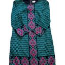 Crown & Ivy  Dress Shift 3/4 Sleeve Geo Elephant Print Navy Turquoise Pink Size 8 Photo 6