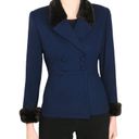 Vintage Blue Noviello 1990s  Blazer Jacket with Fur Collar Formal Twee Small Photo 1