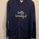 Isaac Mizrahi  New York Navy Embroidered Hello Beautiful Knit Top - sz medium Photo 1