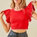 The Moon Day +  cropped red knit flutter sleeve sweater size Medium NEW Photo 0