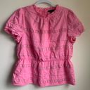 J.Crew  Daisy-Chain Lace Cotton Peplum Top (Sz M) Pink Eyelet Floral Appliqué Photo 1