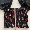 Angie  | Crissa Smocked Floral Black Crop Blouse L Photo 8