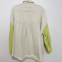 POL  lime green neon Cotton Denim Button-Up Long Sleeve Frayed Edge Shirt Shacket Photo 3