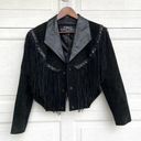 Gallery VTG Leather  Womens Jacket Black Suede Fringe Tassel Crop Boho Medium Photo 0