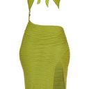 Pretty Little Thing Olive Textured Cross Halterneck Cut Out Midi Dress Photo 4