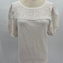 The Loft  Ann Taylor Lace Trimmed T-Shirt Sz M White Puff Sleeve Cottagecore Peasant Photo 0