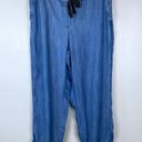 Talbots  Summer Twill Slim Leg Crop Pants Chambray Blue Tencel Drawstring Size 8 Photo 3