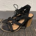 Black Lace Up Ankle Strap Block Sandal Size 9.5 Photo 0